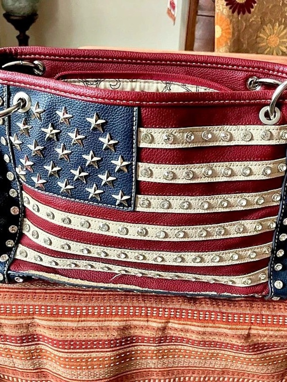 Montana West American Flag Rhinestone Studded Shoulder Bag Conceal and Carry Bag